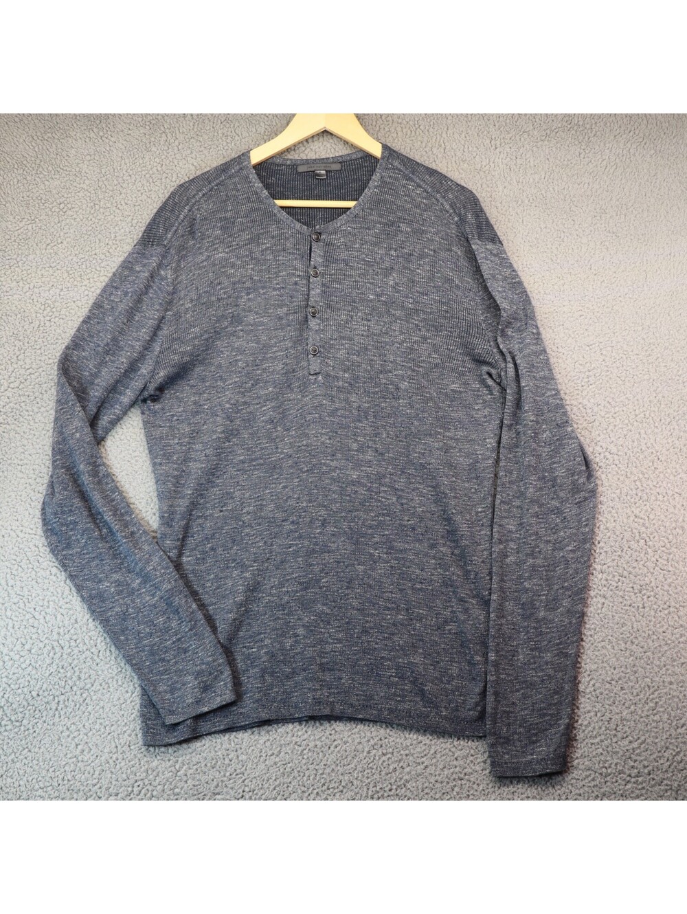 John Varvatos Henley Shirt XL Men Linen Blend Blue Grey